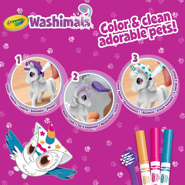 Crayola - Washimals Peculiar Pets 3Ct, 3 Markers, 1 Scrubber
