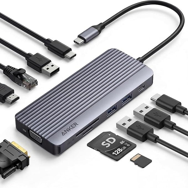 Anker USB-C Hub 10-in-1 Dual Display Gray - Multiport Docking Station
