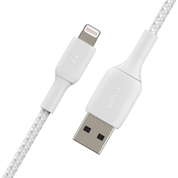 Belkin Braided Lightning to USB-A Cable 1M - Charge Sync Cord - White