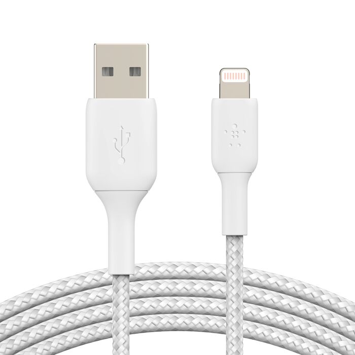 BELKIN BOOSTCHARGE USB-A BRAIDED CABLE WITH LIGHTNING CONNECTOR, 3M, WHITE