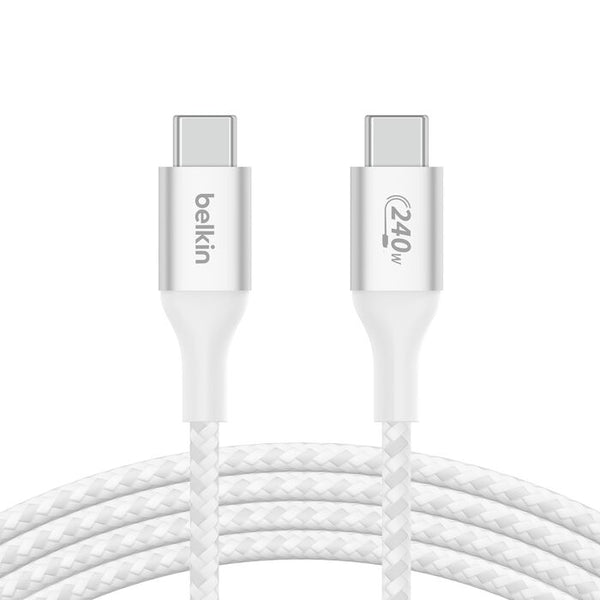 Belkin BoostCharge USB-C Cable 240W PD 2m White - Braided 48V 5A Lead