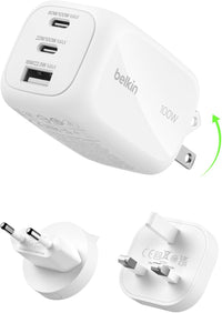Belkin 100W 3-PORT GAN WALL CHARGER  (US / UK/ EU PLUG)