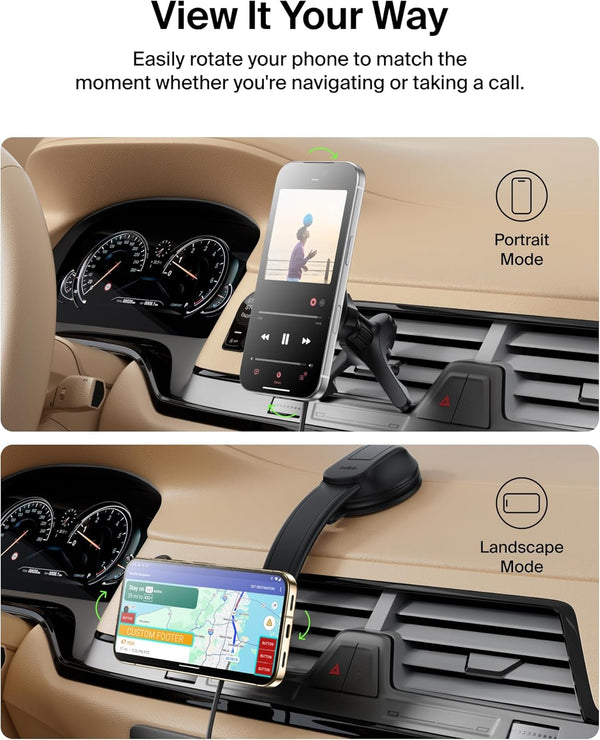 Belkin 15W Qi2 MagSafe Compatible Dash & Vent Mount Charger - Black