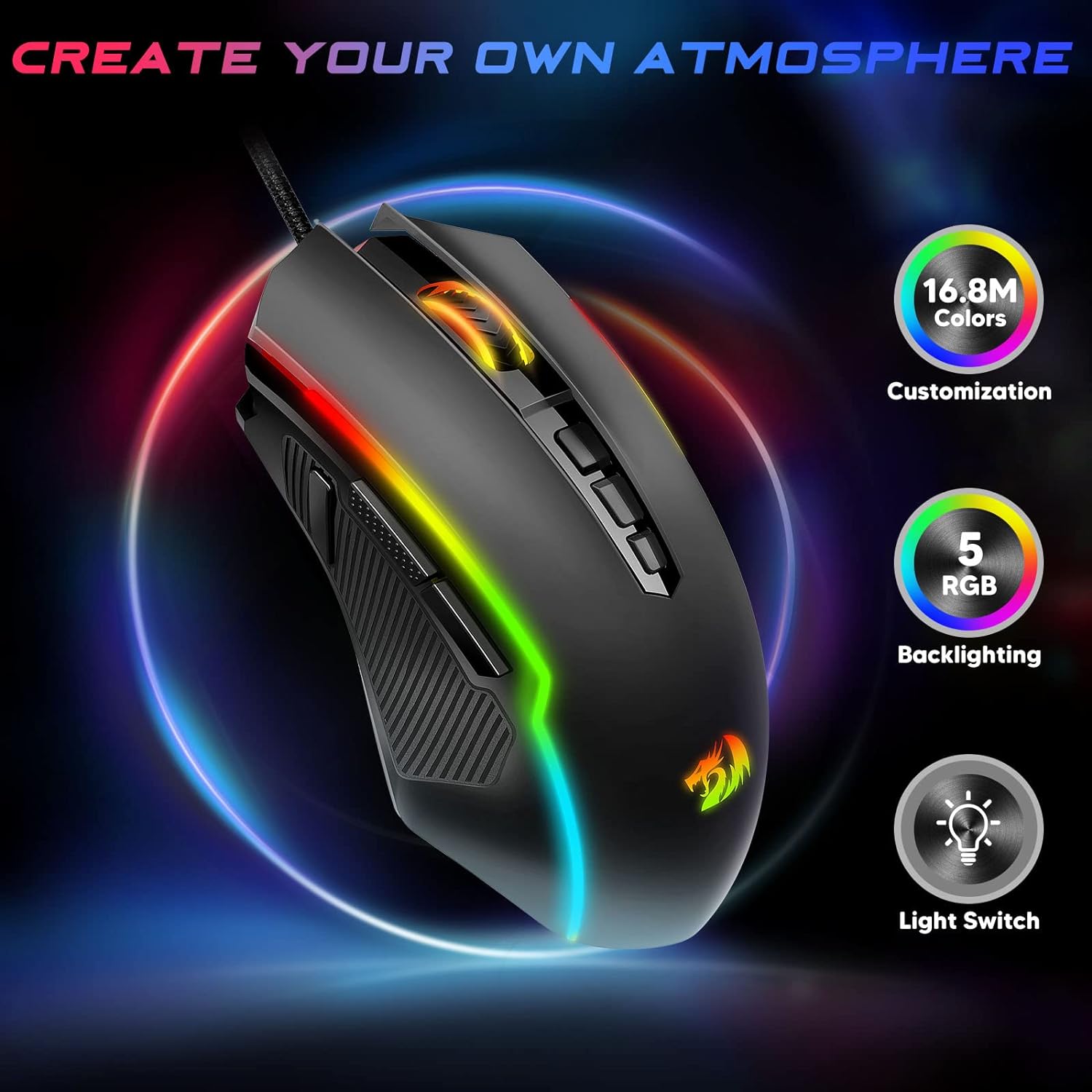 Redragon PC Gaming Mice with RGB Backlit, Adjustable 8000 DPI