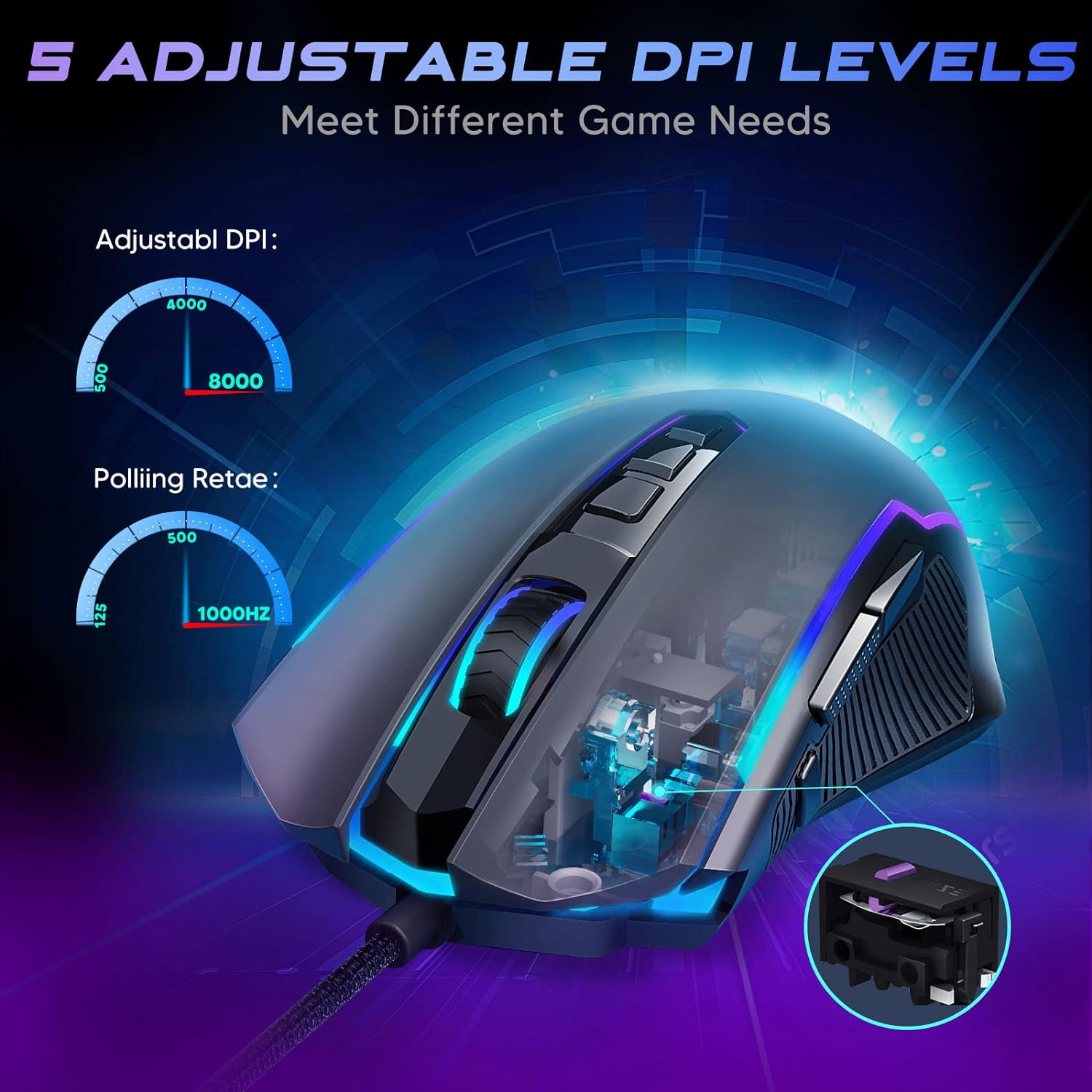 Redragon PC Gaming Mice with RGB Backlit, Adjustable 8000 DPI