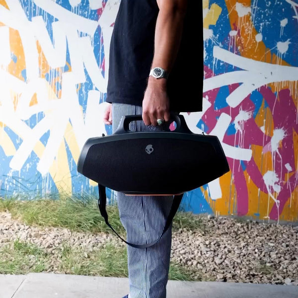 مكبر صوت بلوتوث محمول Skullcandy Barrel Boombox، أسود - مقاوم للماء بمعيار IPX5