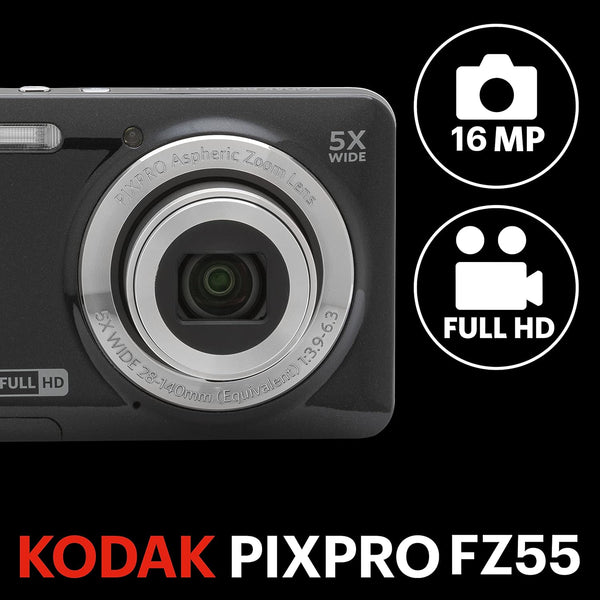 Kodak - Compact Digital Camera FZ55 5x Optical Zoom CMOS, Li-ion Battery - Black