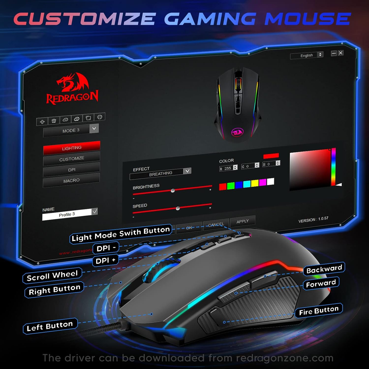 Redragon PC Gaming Mice with RGB Backlit, Adjustable 8000 DPI