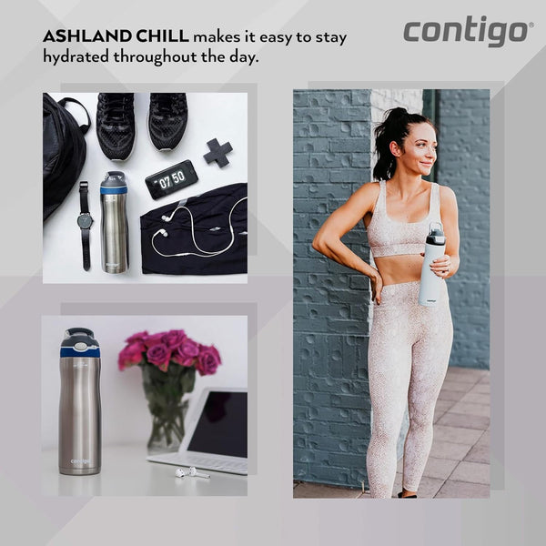 Contigo Autospout Ashland Chill - Vacuum Insulated Stainless Steel Water Bottle 590 ML, Monaco