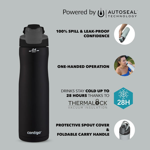 Contigo Autoseal Chill - Vacuum Insulated Stainless Steel Water Bottle 720 ml, Black
