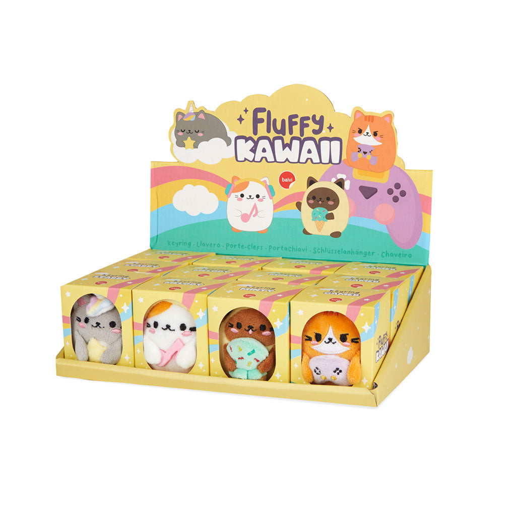 Balvi - Kawaii Fluffy Plush Keyring, Assorted, Display x12