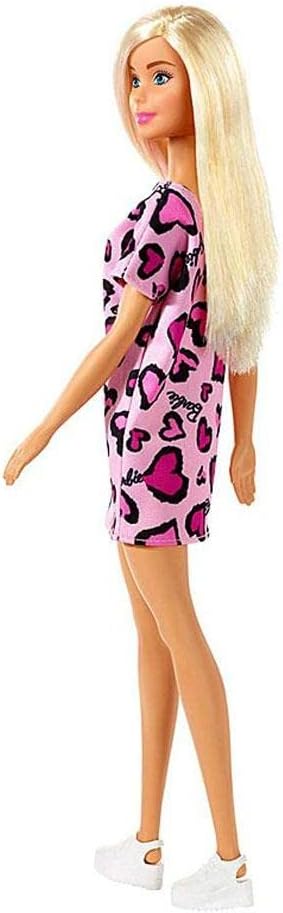 Barbie Blonde Doll in Pink Heart Print Dress - Platform Shoes