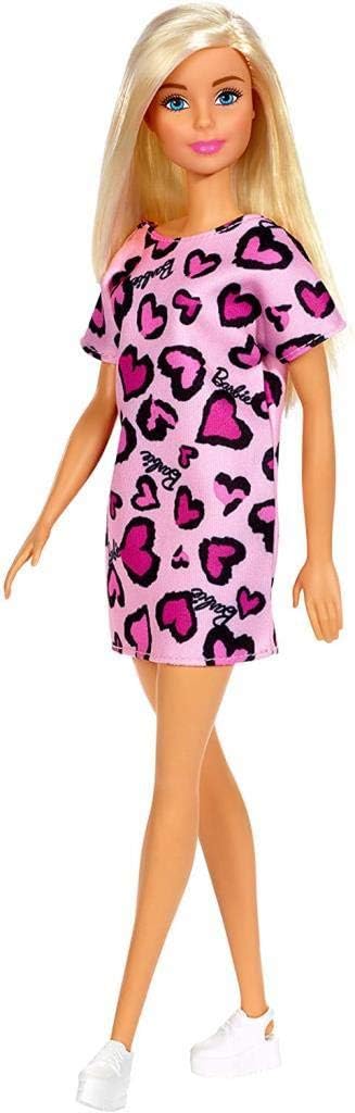Barbie Blonde Doll in Pink Heart Print Dress - Platform Shoes