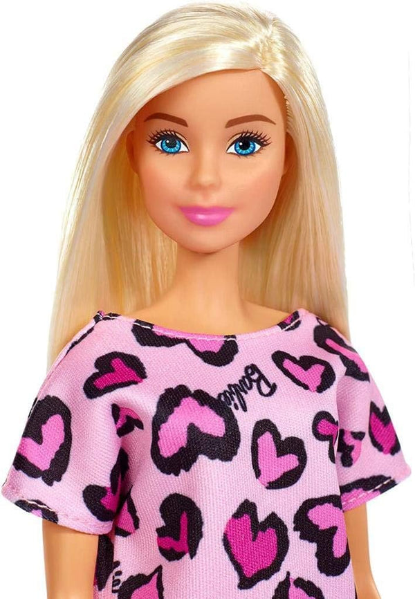 Barbie Blonde Doll in Pink Heart Print Dress - Platform Shoes