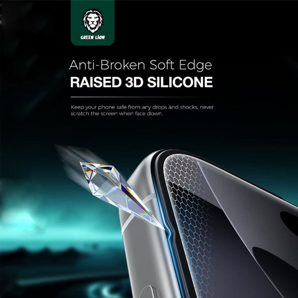 Green Lion 3D Silicone Plus High Definition Edge Glass For Iphone 17 Pro Max - Black Edge / Clear