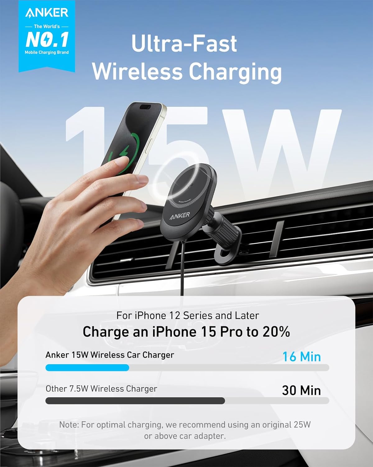 Anker MagGo Wireless Car Charger (15W)