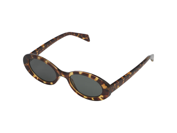 Komono Ana Sunglasses in Tortoise, Oval Lenses, Rounded Frame, Dark Green Cat 3 UV400 Lenses