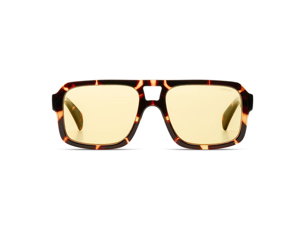Komono Falcon Aviator Sunglasses in Havana Lemon, Yellow Cat 1 UV400 Lenses
