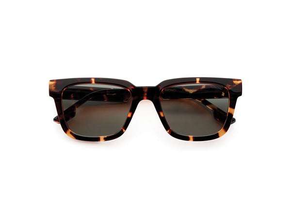 Komono Bobby Sunglasses in Havana, Bio Nylon Frame, Solid Green Cat 3 UV400 Lenses