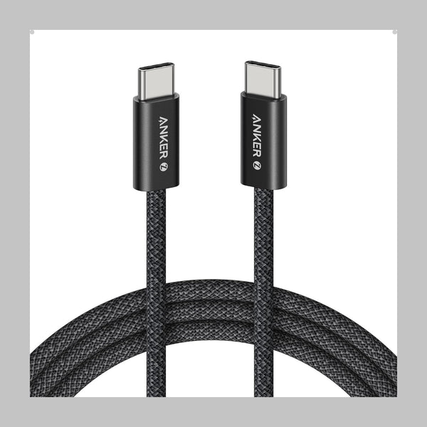 كابل أنكر زولو USB-C إلى USB-C، قدرة 240 واط، طول 6 أقدام، لون أسود - سلك مقاوم للأوساخ