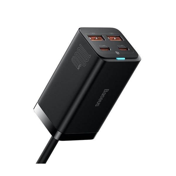 شاحن مكتبي Baseus GaN3 Pro بقدرة 100 واط، بمنفذين USB-C ومنفذين USB-A، لون أسود - قابس أوروبي