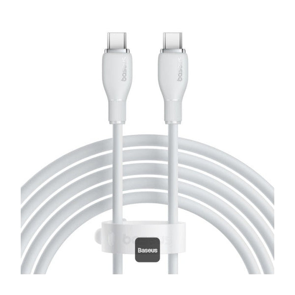 كابل Baseus Pudding من USB-C إلى USB-C بقدرة 100 واط وطول 2 متر باللون الأبيض النجمي - مصنوع من مادة TPE الناعمة