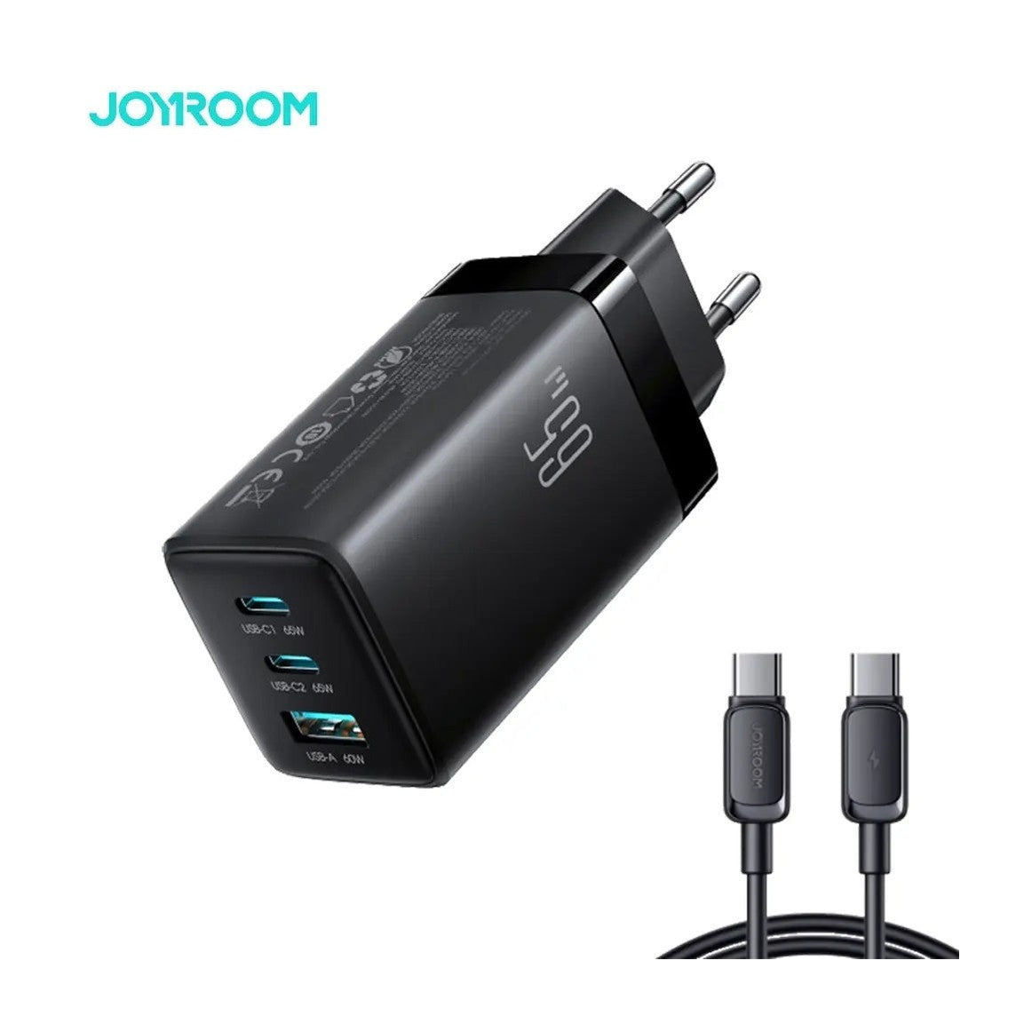 Joyroom 65W GaN Multi Port Charger Black - With 100W USB-C Cable 1.2m