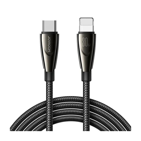 كابل جوي رووم SA31-CL3 بمنفذ USB-C إلى Lightning بقوة 30 واط وطول 1.2 متر، لون أسود - مغطى بطبقة قماشية مقاومة للقطع (PD)