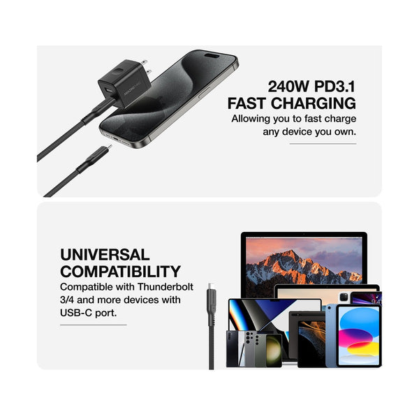 Amazingthing Thunder Pro Usb-C To Usb-C 5.0A 240W Gen2 2M Cable - Black