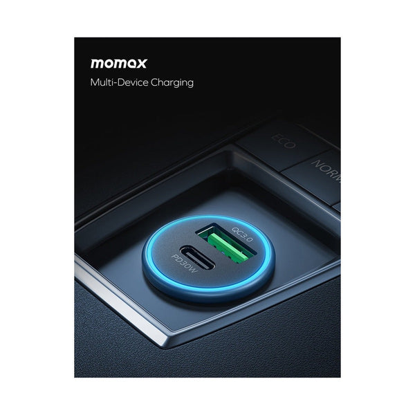 MOMAX MOVE 30W DUAL PORT CAR CHARGER - GREY