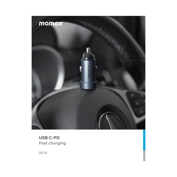 MOMAX UC12 20W DUAL PORT CAR CHARGER - SPACE GREY