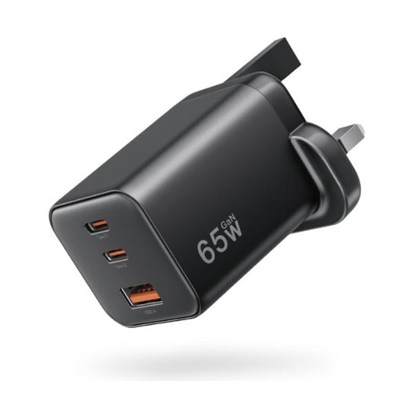 AT THUNDER PRO GAN 65W 3PORTS 1A+2C WALL CHARGER - BLACK