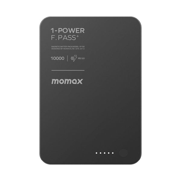 MOMAX 1-POWER F.PASS+ 10000mAh POWER BANK WITH BUILT-IN CABLE & MAGNETIC ATTACHMENT - BLACK