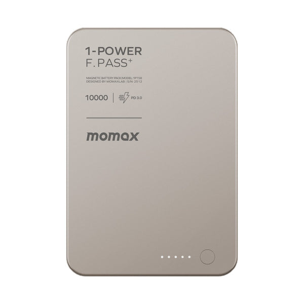 MOMAX 1-POWER F.PASS+ 10000mAh POWER BANK WITH BUILT-IN CABLE & MAGNETIC ATTACHMENT - TITANIUM