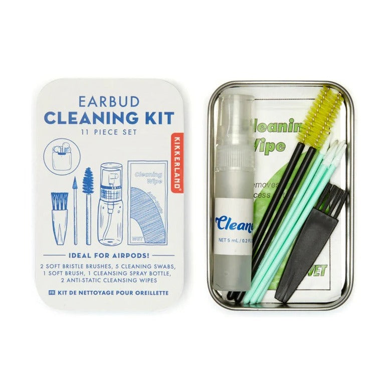 Kikkerland Earbud Cleaning Kit - Brushes Swabs and Spray in a Tin
