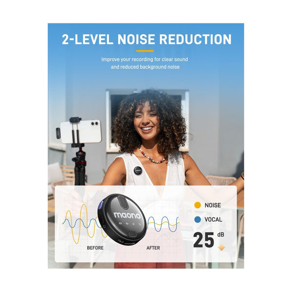 Maonocaster WM620PC2 Wireless Lavalier Microphone With USB C Clip on Lapel Mic, Professional Noise Cancelling & 36H Working Time - Black