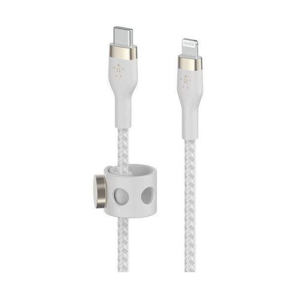 كابل شحن Belkin Pro Flex USB-C إلى Lightning بطول 1 متر، أبيض - مضفر ومعتمد من أبل (MFi) ومصنوع من السيليكون