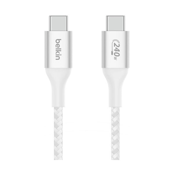 Belkin BoostCharge USB-C Cable 240W PD 2m White - Braided 48V 5A Lead