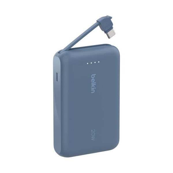 Belkin BoostCharge 10K Power Bank with Integrated USB-C Cable, 20W, Blue