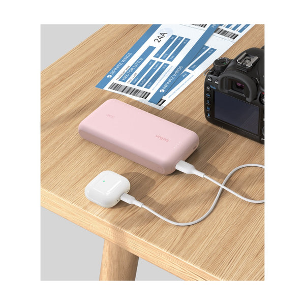 Belkin BoostCharge 20K Power Bank with Integrated USB-C Cable, 30W PD, USB-C and USB-A Ports, Pink