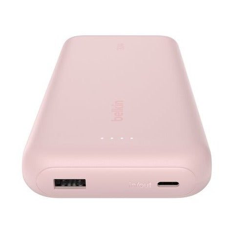 Belkin BoostCharge 20K Power Bank with Integrated USB-C Cable, 30W PD, USB-C and USB-A Ports, Pink