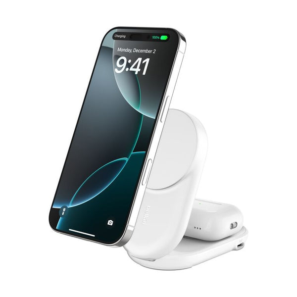 Belkin BOOST CHARGE QI2 25w Magnetic 2in1 Foldable Wireless Charging Stand - White