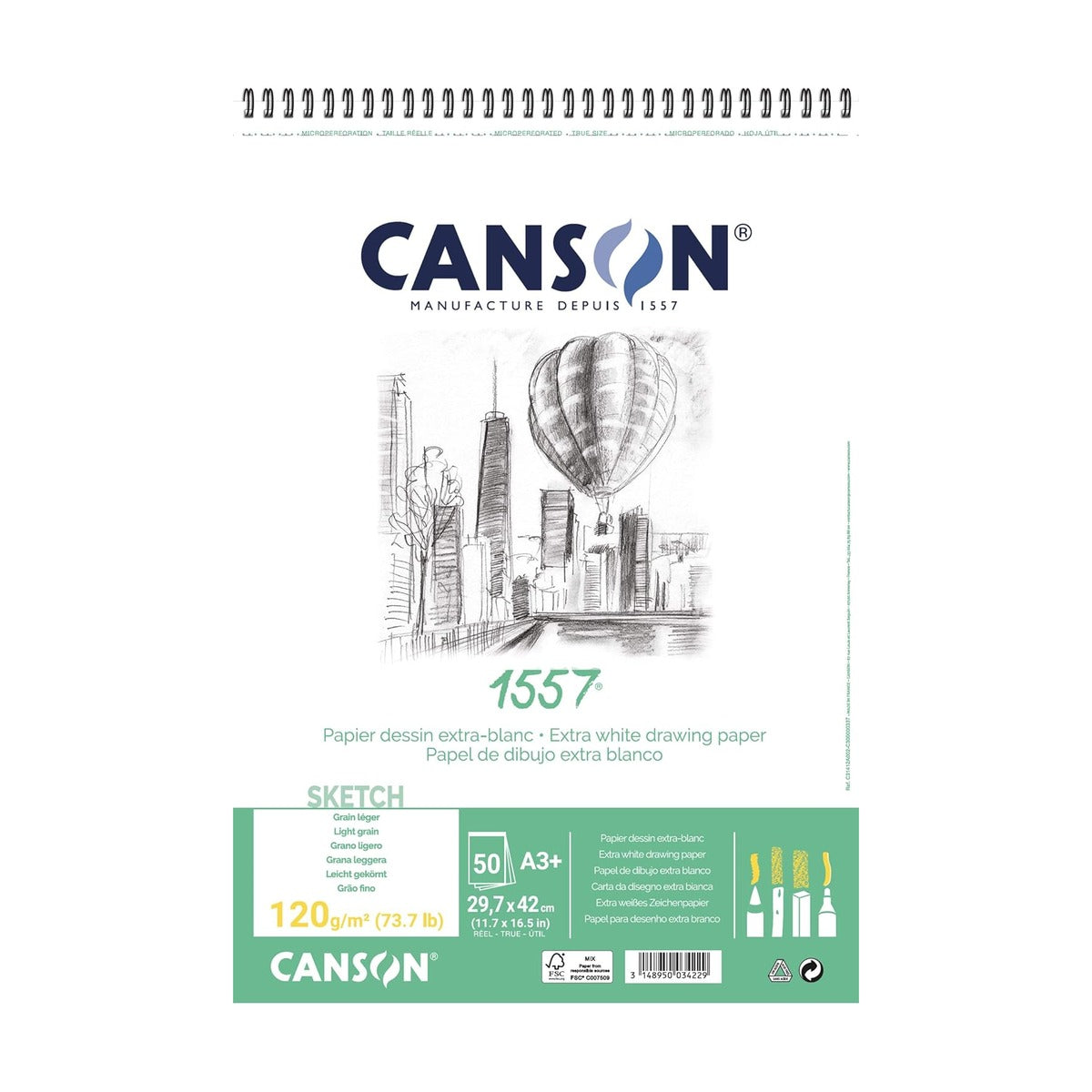Canson Sketchbook 1557 A3 50 Sheets 120 Gr Wire Local