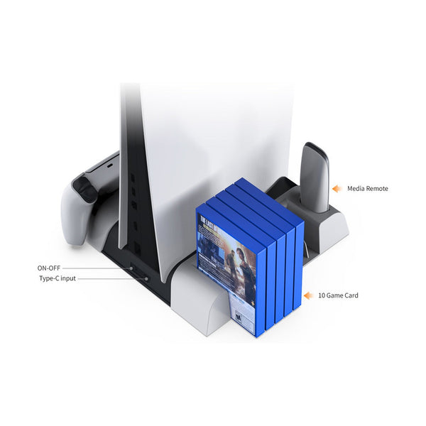حامل تبريد Dobe TP5-05100 لجهاز PS5 مع شاحن مزدوج لوحدات التحكم ومساحة لتخزين الألعاب