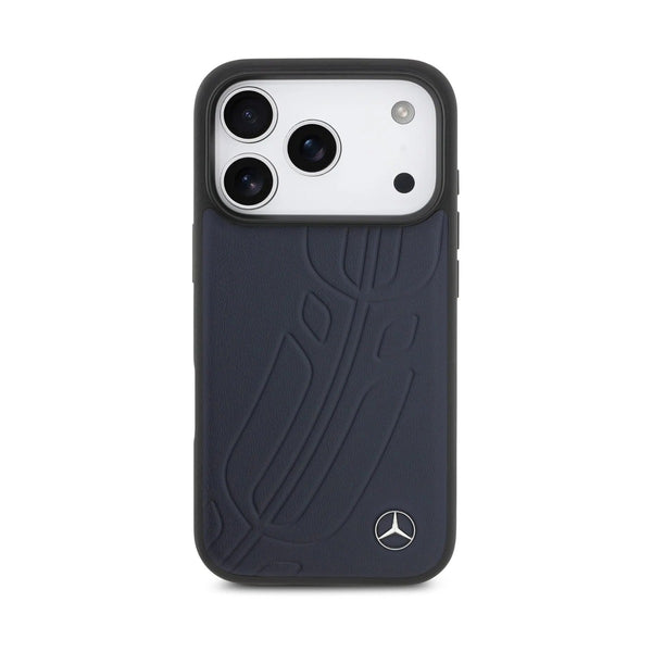 Mercedes-Benz iPhone 17 Pro Genuine Leather Case Large Laurel Leave - Blue