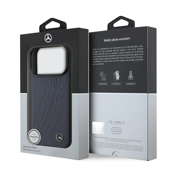 Mercedes-Benz iPhone 17 Pro Genuine Leather Case Large Laurel Leave - Blue