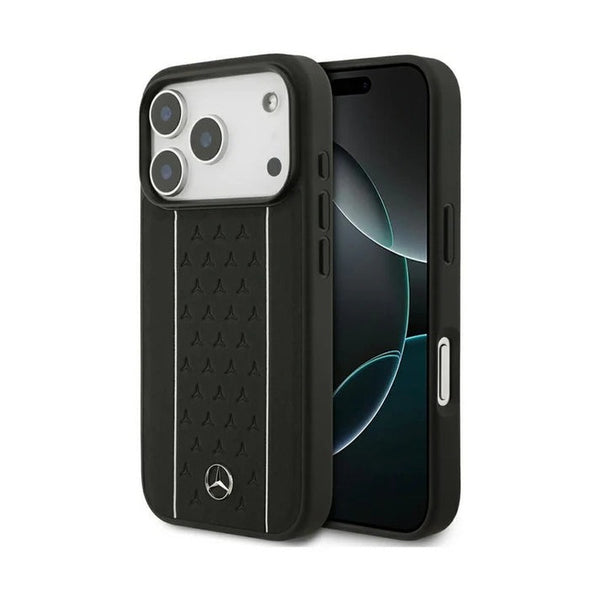 Mercedes-Benz iPhone 17 Pro Leather Star Pattern Stripes MagSafe Case - Black