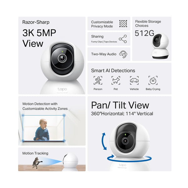 Tapo - Tc74 Pan/Tilt Ai Home Security Wi-Fi Camera