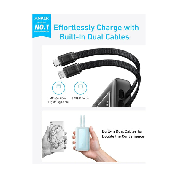 Anker Anker Zolo Power Bank (10K, 35W, Built-In Dual USB-C Cables Black