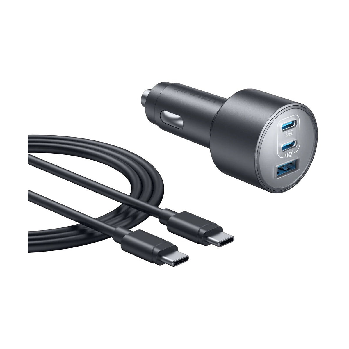 شاحن سيارة أنكر 167.5 واط، 3 منافذ، رمادي - حزمة USB-C مع كابل